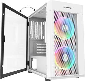 img 4 attached to MOROVOL MESH Micro-ATX Tower: Premium ARGB Fans, USB 3.0 Ports, Tempered Glass Panel, Gaming PC Case (White)