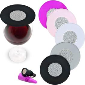 img 4 attached to 🍷 Amethyst Moon: Premium Wine Glass Covers Set of 5 + 2 Bottle Stoppers for Outdoor Protection against Bugs - Ventilated Silicone & Stainless Steel Mug Cover Lid Set for Tumblers - Bug Fly Lids for Glasses