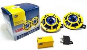 img 4 attached to 📢 Hella H31000001 Sharptone Twin Horn Kit with Yellow Grill - High/Low Tone, 12V, Includes Relay