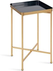 img 4 attached to Modern Square Tray Side Table with Storage and Display - Kate and Laurel Celia, 14 x 14 x 26, Navy Blue and Gold, Foldable Metal Accent Table