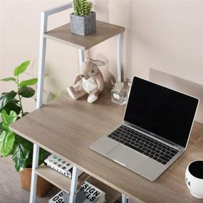 img 1 attached to 📚 Modern Simple Study Desk CozyCasa Computer Desk with 3-Tier Shelf for Small Home Office, PC Gaming, Laptop Notebook, Workstation, Bedroom Desk for Teens - Metal Leg, Oak White