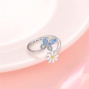 img 2 attached to 925 Sterling Silver Adjustable Butterfly Daisy Ring