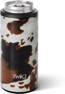 swig life skinny can cooler: stainless steel, dishwasher safe, triple insulated 🐄 slim can sleeve - hayride cowhide print, 12oz tall skinny can beverage holder логотип