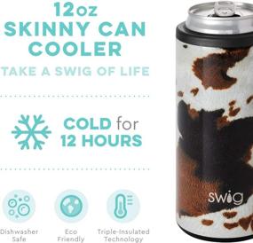 img 3 attached to Swig Life Skinny Can Cooler: Stainless Steel, Dishwasher Safe, Triple Insulated 🐄 Slim Can Sleeve - Hayride Cowhide Print, 12oz Tall Skinny Can Beverage Holder