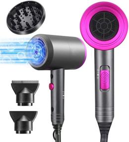 img 4 attached to 💨 Ionic Hair Dryer, 1800W Professional Blow Dryer with Diffuser, Fast Drying Negative Ion Hairdryer, 3 Heat/2 Speed/Powerful AC Motor, 2 Nozzles, 1 Diffuser, Ideal for Women, Men, Kids Hair Care