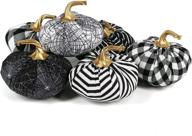 🎃 tinsow 6 pcs fabric pumpkins halloween decoration set, 4.7” black and white pumpkins, white grid checkered pumpkins for halloween thanksgiving, gothic style pumpkin fall harvest home decor logo