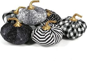 img 4 attached to 🎃 Tinsow 6 Pcs Fabric Pumpkins Halloween Decoration Set, 4.7” Black and White Pumpkins, White Grid Checkered Pumpkins for Halloween Thanksgiving, Gothic Style Pumpkin Fall Harvest Home Decor