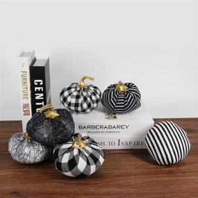 img 2 attached to 🎃 Tinsow 6 Pcs Fabric Pumpkins Halloween Decoration Set, 4.7” Black and White Pumpkins, White Grid Checkered Pumpkins for Halloween Thanksgiving, Gothic Style Pumpkin Fall Harvest Home Decor