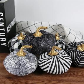 img 1 attached to 🎃 Tinsow 6 Pcs Fabric Pumpkins Halloween Decoration Set, 4.7” Black and White Pumpkins, White Grid Checkered Pumpkins for Halloween Thanksgiving, Gothic Style Pumpkin Fall Harvest Home Decor