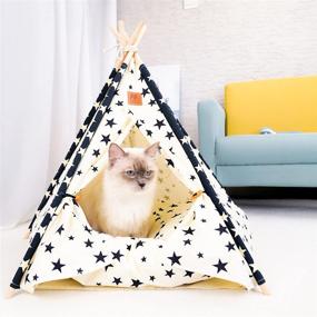 img 3 attached to 🐶 Zaihe Pet Teepee Dog & Cat Bed: Portable Dog Tents & Pet Houses with Cushion & Blackboard - 28 Inch, Up to 30lbs - Best Price & Quality!