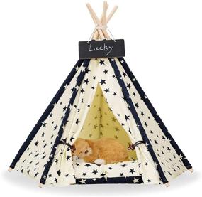 img 4 attached to 🐶 Zaihe Pet Teepee Dog & Cat Bed: Portable Dog Tents & Pet Houses with Cushion & Blackboard - 28 Inch, Up to 30lbs - Best Price & Quality!