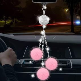 img 4 attached to Lucky Crystal Suncatcher Ball Ornament: Rhinestone Car Mirror Hanging Accessories for Women and Men, Rear Bling View Mirror Charms - Pink Interior Car Accessories Decoration by TOOVREN