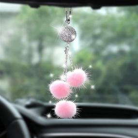 img 2 attached to Lucky Crystal Suncatcher Ball Ornament: Rhinestone Car Mirror Hanging Accessories for Women and Men, Rear Bling View Mirror Charms - Pink Interior Car Accessories Decoration by TOOVREN