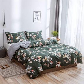 img 3 attached to Green Floral King Bedding Duvet Cover Set: Botanical Flower Leaves Boho Printed in 🌿 Soft 100% Natural Cotton - Ultra Breathable Comforter Cover for a King-sized Bed (Green Flower, King)