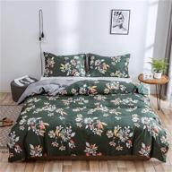 green floral king bedding duvet cover set: botanical flower leaves boho printed in 🌿 soft 100% natural cotton - ultra breathable comforter cover for a king-sized bed (green flower, king) logo