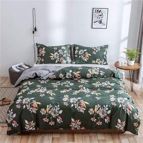 img 4 attached to Green Floral King Bedding Duvet Cover Set: Botanical Flower Leaves Boho Printed in 🌿 Soft 100% Natural Cotton - Ultra Breathable Comforter Cover for a King-sized Bed (Green Flower, King)