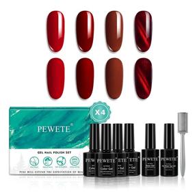 img 4 attached to 💅 PEWETE Classic Red Series Cat Eye Gel Nail Polish - 7.5ml Home Manicure Gel Polish with Base Coat and Top Coat (10ml) - Soak Off UV Cured