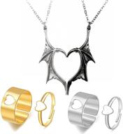 💑 love heart wing necklace: perfect his and her matching gift set for couples - dragon wing butterfly frog ring, double hand hug, friendship & family jewelry for women and men logo