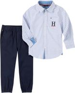 👕 stylish and versatile: tommy hilfiger boys 2 pieces shirt pants set for a smart look! logo