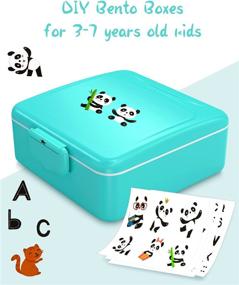 img 2 attached to 🥪 LOOK BACK 4-Compartment Bento Box for Kids: Leak-Proof Lunch Container with Fork, Spoon, DIY Stickers - BPA-Free, Microwave & Dishwasher Safe for Sandwich, Fruit, Veg, Snacks