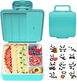 img 4 attached to 🥪 LOOK BACK 4-Compartment Bento Box for Kids: Leak-Proof Lunch Container with Fork, Spoon, DIY Stickers - BPA-Free, Microwave & Dishwasher Safe for Sandwich, Fruit, Veg, Snacks