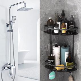img 3 attached to 🚿 Organize Your Shower in Style with a Corner Shower Caddy - 2 Tiers/No Drilling/Aluminum Adhesive/Mounted, with Removable Hooks and Soap Dish Holder