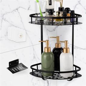 img 4 attached to 🚿 Organize Your Shower in Style with a Corner Shower Caddy - 2 Tiers/No Drilling/Aluminum Adhesive/Mounted, with Removable Hooks and Soap Dish Holder