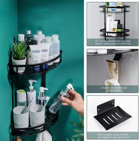 img 1 attached to 🚿 Organize Your Shower in Style with a Corner Shower Caddy - 2 Tiers/No Drilling/Aluminum Adhesive/Mounted, with Removable Hooks and Soap Dish Holder