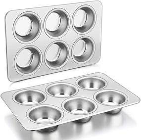 img 4 attached to Set of 2 Stainless Steel Muffin Pan Cupcake Pans by P&P CHEF - 6-Cups - Ideal for Mini Brownie Tart Quiches - Healthy, Durable, Quick Release, Easy Clean - Dishwasher Safe