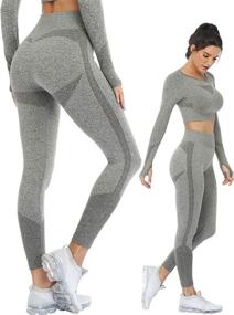 img 2 attached to Seamless Workout Sets Leggings Tracksuit 8003M Grey Outdoor Recreation and Outdoor Clothing