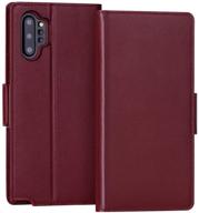 fyy samsung galaxy note 10 plus case – luxury cowhide genuine leather wallet case with rfid blocking, kickstand, and card slot in winered logo