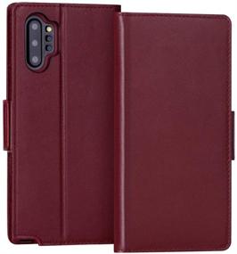 img 4 attached to FYY Samsung Galaxy Note 10 Plus Case – Luxury Cowhide Genuine Leather Wallet Case with RFID Blocking, Kickstand, and Card Slot in WineRed