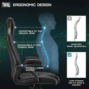 img 1 attached to 🎮 High Back Gaming Office Chair - Ergonomic Armrest, PU Leather & Mesh, Adjustable Swivel, Silent Wheels - for Adults/Teens/Kids - Black