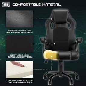 img 3 attached to 🎮 High Back Gaming Office Chair - Ergonomic Armrest, PU Leather & Mesh, Adjustable Swivel, Silent Wheels - for Adults/Teens/Kids - Black