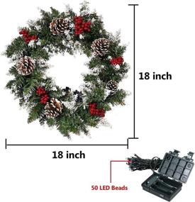 img 3 attached to 🎄 18 inch Christmas Wreath for Front Door - Prelit Xmas Wreath with Timer, 50 LED Lights, Pine Cones - Artificial Door Wreaths for Fireplace, Walls, Stairs