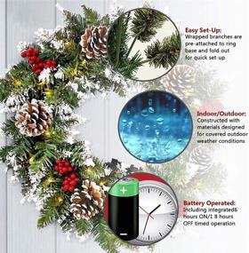 img 1 attached to 🎄 18 inch Christmas Wreath for Front Door - Prelit Xmas Wreath with Timer, 50 LED Lights, Pine Cones - Artificial Door Wreaths for Fireplace, Walls, Stairs