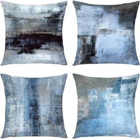img 4 attached to 🎨 Modern Abstract Art Velvet Throw Pillow Covers - GALMAXS7 Blue Grey Decorative Sofa Pillow Case - Set of 4, 18X18 Inch Square Cushion Covers for Couch, Bedroom, Living Room