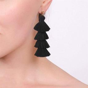 img 1 attached to 💃 Exquisite Handmade Tassel Tiered Clip-On Earrings - 4 Layers of Elegant Thread Drop Dangle Jewelry for Girls