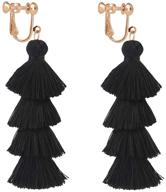 💃 exquisite handmade tassel tiered clip-on earrings - 4 layers of elegant thread drop dangle jewelry for girls logo