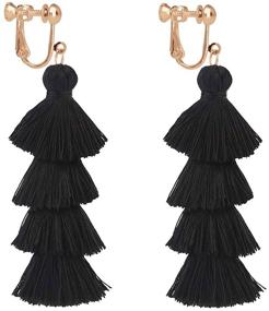 img 2 attached to 💃 Exquisite Handmade Tassel Tiered Clip-On Earrings - 4 Layers of Elegant Thread Drop Dangle Jewelry for Girls