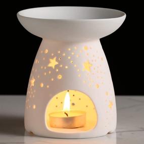 img 4 attached to 🕯️ Ceramic Tealight Holder Essential Oil Burner with Carved Star Design - White Candle Warmers