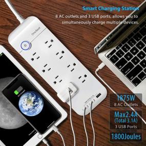 img 3 attached to 💡 Ultimate Surge Protector Power Strip - 8 Outlets, 3 USB Ports (1800J), 6ft Extension Cord, Flat Plug, Wall Mountable, Surge Overload Protection for TV, Home Office – ETL Listed