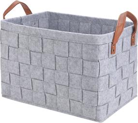 img 4 attached to Large Grey Collapsible Storage Basket Bins: Handmade Felt Fabric Box Cubes 🧺 with Handles - Ideal for Nursery, Kids Room, Towels, Clothes & Toys - 16x11.8x11.5