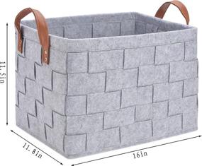 img 3 attached to Large Grey Collapsible Storage Basket Bins: Handmade Felt Fabric Box Cubes 🧺 with Handles - Ideal for Nursery, Kids Room, Towels, Clothes & Toys - 16x11.8x11.5