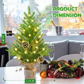 img 2 attached to 🎄 YoleShy 22.4" Mini Christmas Tree with Lights - Small Artificial Christmas Pine Tree Indoor Decorations | Tabletop Xmas Tree in Cloth Bag Base