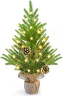 🎄 yoleshy 22.4" mini christmas tree with lights - small artificial christmas pine tree indoor decorations | tabletop xmas tree in cloth bag base logo