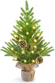 img 4 attached to 🎄 YoleShy 22.4" Mini Christmas Tree with Lights - Small Artificial Christmas Pine Tree Indoor Decorations | Tabletop Xmas Tree in Cloth Bag Base