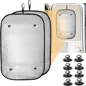 img 4 attached to 🌞 2 Pack Double-Sided RV Door Window Sunshield Cover - Ultimate UV Sun & Heat Protection Kit for Travel Trailers: 23.6" x 15.7" Reflective Sunshade + 8pcs Suction Cup UV Blockout Cover