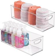 mdesign clear plastic bathroom organizer bin - styling tool and toiletries storage holder for vanity, cupboard, or cabinet shelf - 2 pack logo