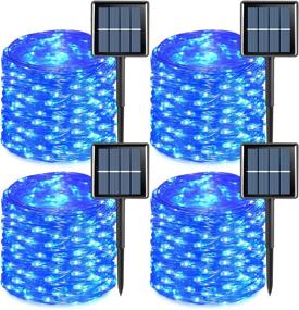 img 4 attached to 🎄 Solar Christmas Lights Outdoor Waterproof - 4 Pack 33ft 100 LED Solar Fairy Lights Blue - 8 Modes Silver Wire Solar Twinkle String Lights